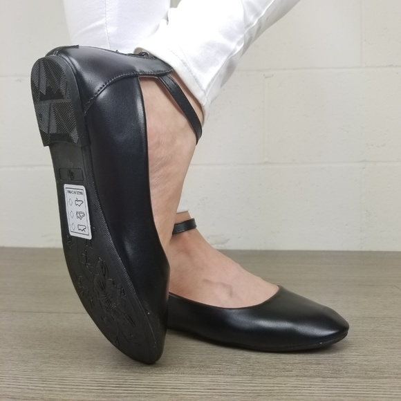 Round Toe Black Ankle Ballerina Flats - Picture 7 of 8